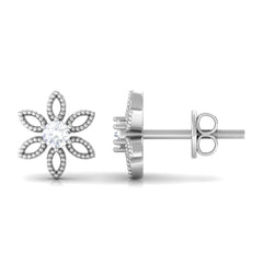 Natural Diamond Flower Stud Earrings with Certificate