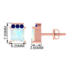 Princess Cut Ethiopian Opal Stud Earrings with Blue Sapphire Trio