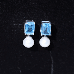 6 Carat Freshwater Pearl and Blue Topaz Drop Earrings