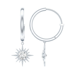 Bezel Set Round Moissanite Sunburst Hoop Drop Earrings