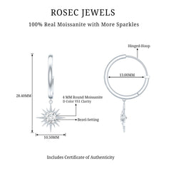 Bezel Set Round Moissanite Sunburst Hoop Drop Earrings