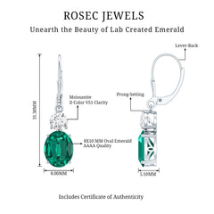 Lab Grown Emerald Oval Drop Earrings With Moissanite