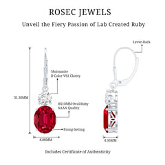 8 Carat Lab Created Ruby Drop Earrings with Certificate