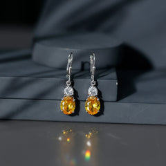 8 Carat Lab Grown Yellow Sapphire Drop Earrings with Leverback