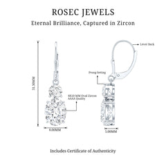 Certified Cubic Zirconia Hoop Drop Earrings with Lever Back