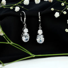 Certified Cubic Zirconia Hoop Drop Earrings with Lever Back