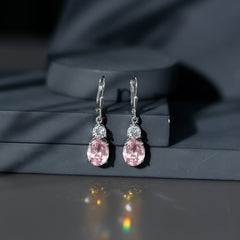 Lab Grown Pink Sapphire and Moissanite Drop Earrings With Leverback