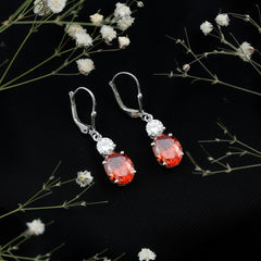 Certified Lab Grown Orange Sapphire And Moissanite Drop Dangle Earrings