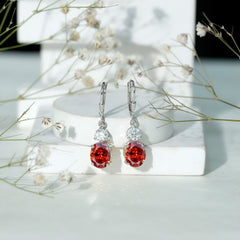Certified 8 Carat Lab Grown Orange Sapphire Drop Earrings with Moissanite