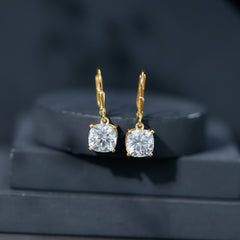 Certified 6 Carat Cushion Cut Moissanite Drop Earrings