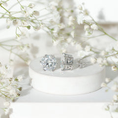 8 Carat Round Moissanite Solitaire Stud Earrings in Claw Setting