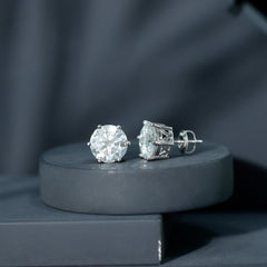 8 Carat Round Moissanite Solitaire Stud Earrings in Claw Setting