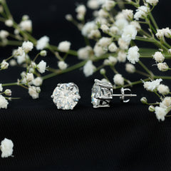 8 Carat Round Moissanite Solitaire Stud Earrings in Claw Setting