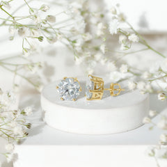 8 Carat Round Moissanite Solitaire Stud Earrings in Claw Setting