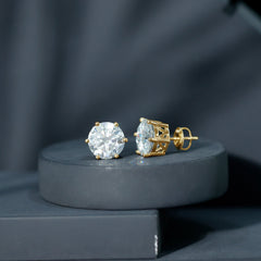 8 Carat Round Moissanite Solitaire Stud Earrings in Claw Setting