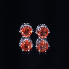 6 Claw Set Round Created Orange Sapphire Solitaire Stud Earrings