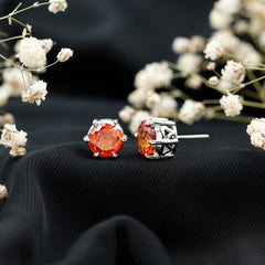 6 Claw Set Round Created Orange Sapphire Solitaire Stud Earrings