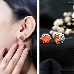 6 Claw Set Round Created Orange Sapphire Solitaire Stud Earrings