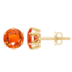 6 Claw Set Round Created Orange Sapphire Solitaire Stud Earrings