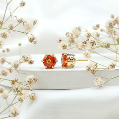 6 Claw Set Round Created Orange Sapphire Solitaire Stud Earrings