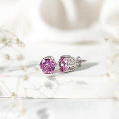Certified 8 MM Round Lab Created Pink Sapphire Stud Earrings