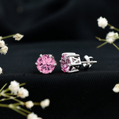 Certified 8 MM Round Lab Created Pink Sapphire Stud Earrings