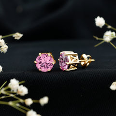 Certified 8 MM Round Lab Created Pink Sapphire Stud Earrings