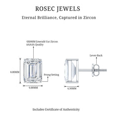 Certified 3.7 Carat Cubic Zirconia Emerald Cut Stud Earrings with Screw Back