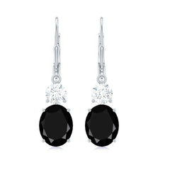 Oval Shaped Lab Created Black Diamond Drop Earrings with Moissanite
