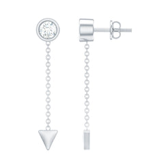 Certified Bezel Set Lab Grown Diamond Long Chain Earrings