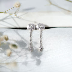 Certified Bezel Set Lab Grown Diamond Long Chain Earrings