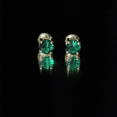 Round Shape Lab Grown Emerald Solitaire Stud Earrings