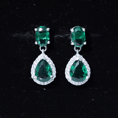 4.25 CT Created Emerald Classic Dangle Earrings with Moissanite