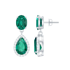 Certified 3 Carat Lab Grown Emerald Bridal Drop Earrings in Silver