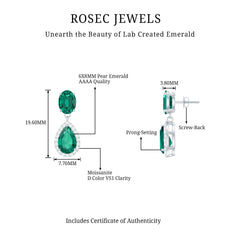 Certified 3 Carat Lab Grown Emerald Bridal Drop Earrings in Silver