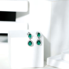 Certified 3 Carat Lab Grown Emerald Bridal Drop Earrings in Silver