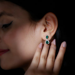 Certified 3 Carat Lab Grown Emerald Bridal Drop Earrings in Silver