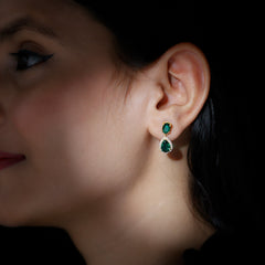 4.25 CT Created Emerald Classic Dangle Earrings with Moissanite