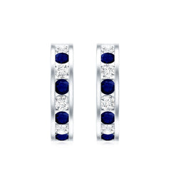 Blue Sapphire Hoop Earrings with Lab Grown Diamond