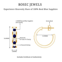Blue Sapphire Hoop Earrings with Lab Grown Diamond