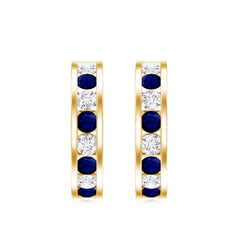Blue Sapphire Hoop Earrings with Lab Grown Diamond