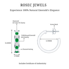 Certified Emerald and Lab Diamond Hoop Earrings