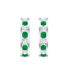 Certified Emerald and Lab Diamond Hoop Earrings