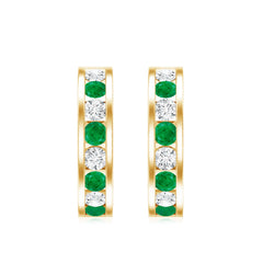 Certified Emerald and Lab Diamond Hoop Earrings