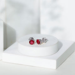 Round Lab Created Ruby Solitaire Stud Earrings