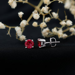 Round Lab Created Ruby Solitaire Stud Earrings
