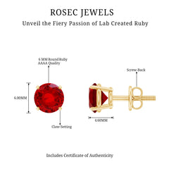 Round Lab Created Ruby Solitaire Stud Earrings