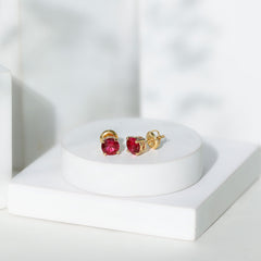 Round Lab Created Ruby Solitaire Stud Earrings