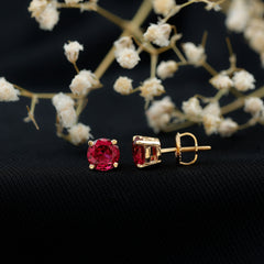 Round Lab Created Ruby Solitaire Stud Earrings