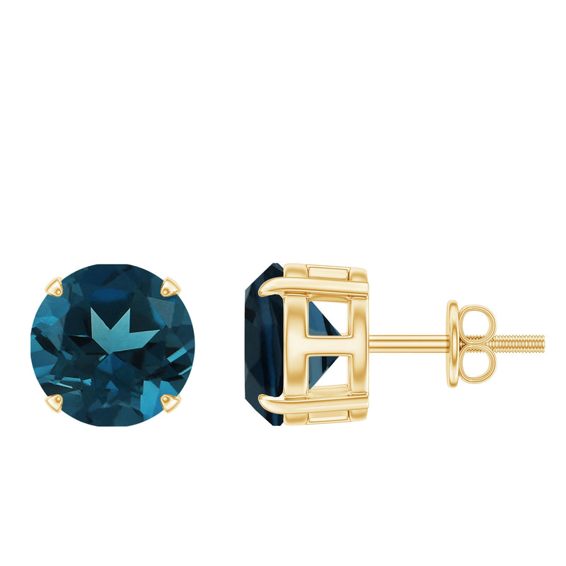 Solitaire 8MM London Blue Topaz Stud Earrings with Screw Backs